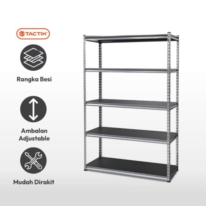 Rak Besi 5 Tingkat Serbaguna TACTIX Rak Penyimpanan Gudang Multifungsi
