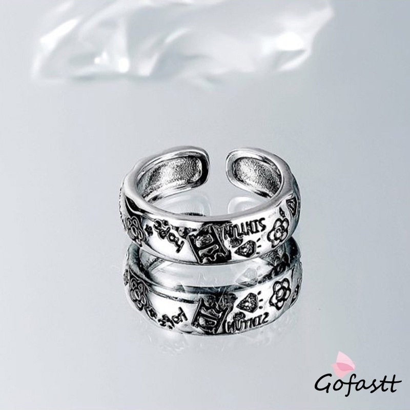 COD Cincin perak bunga kartun Korea cincin vintage cincin desain unisex-G