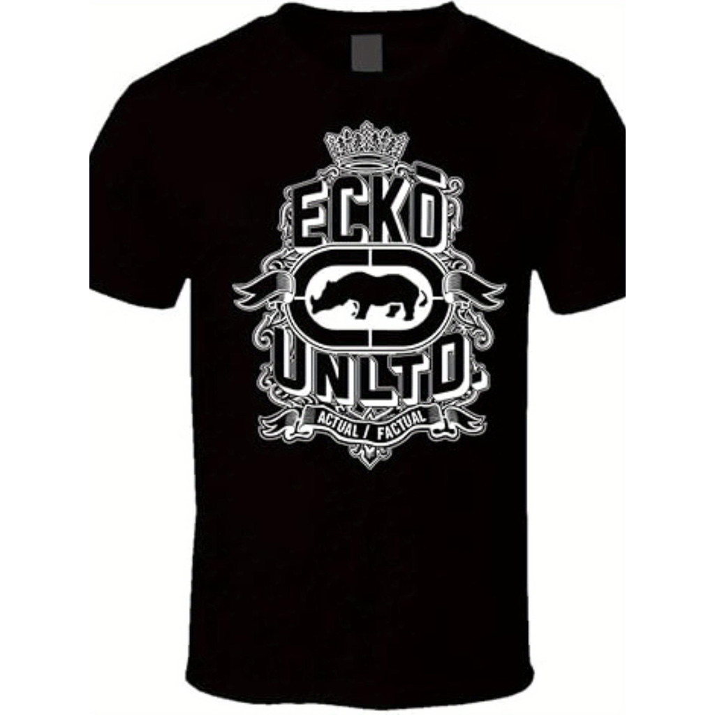 Kaos Katun Kasual Pria Ecko Unltd - 100% Katun Leher O, Gambar Badak, Bahan Rajut Lembut Bernapas, M