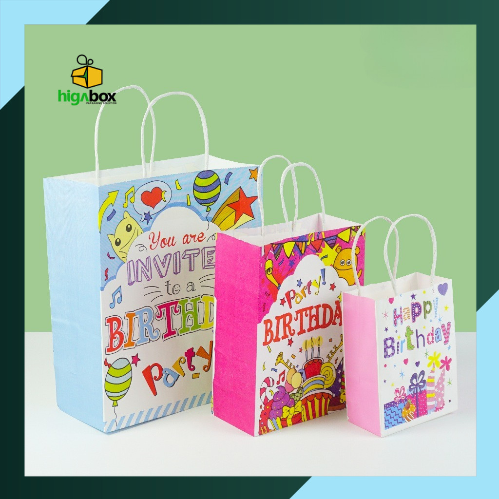 

Paper Bag Birthday / Paper Bag Kertas Hadiah Souvenir Ulang Tahun / Tas Goodie Bag Happy Birthday I AK01G4 - AK03G4