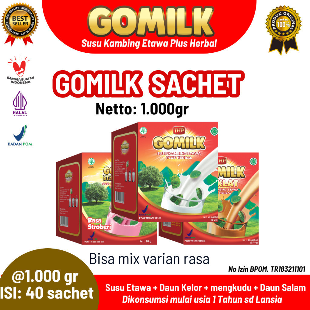 

Gomilk Sachet Susu Etawa Plus Herbal daun kelor (1 box isi 40 pcs )
