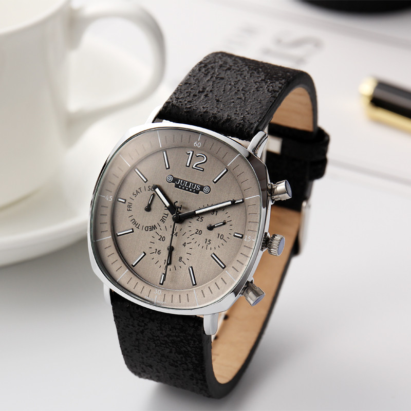Jam Tangan Pria New Real Functions Japan Mov't Men's Watch Fashion Hours Bracelet Real Leather Busin
