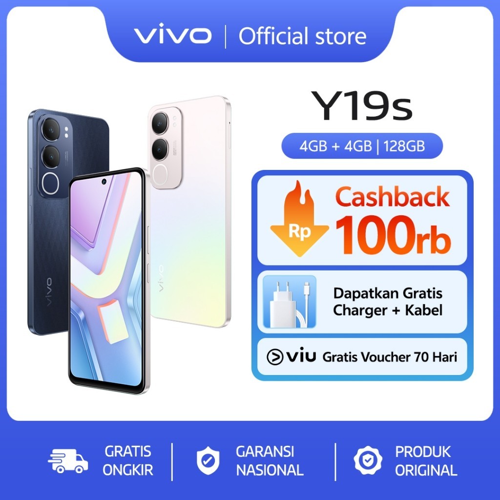 vivo Y19S (4/128) - 50 MP AI Camera, 5500mAh+15W FlashCharge, SGS Drop Resistance, IP64 Dust Waterpr