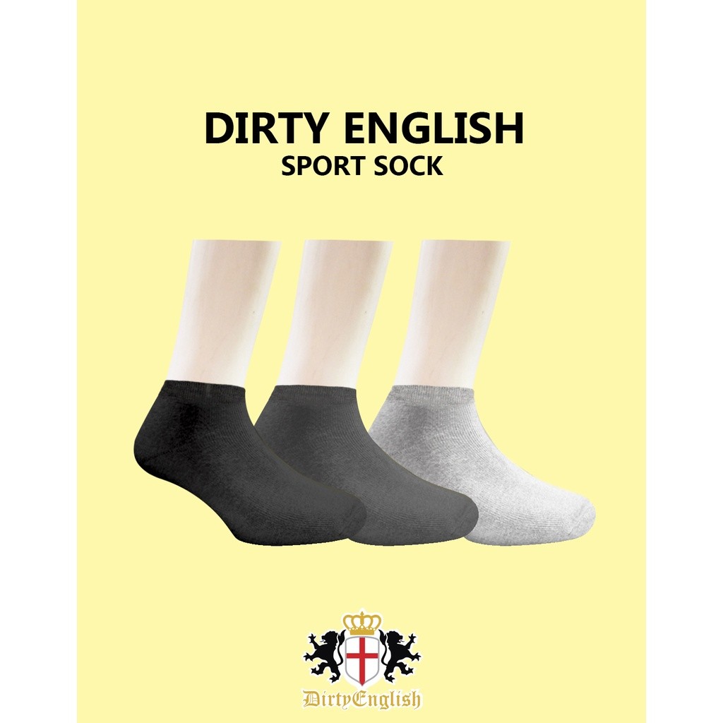 DIRTY ENGLISH Men Sport Sneaker Sock Anti Bacteria 3 Pairs Pack - Kaos Kaki Olahraga Pendek 3 Pasang