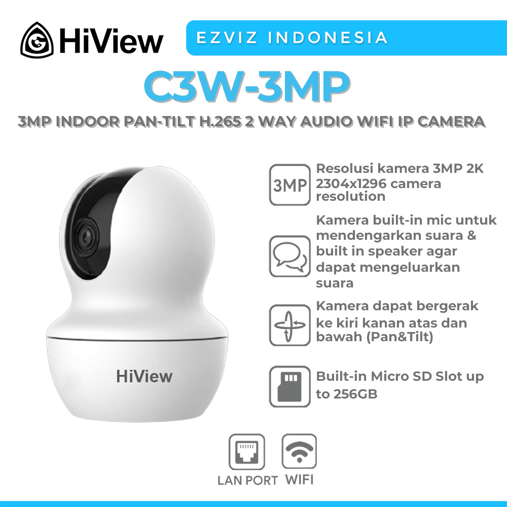 HIVIEW C3W-3MP 3MP INDOOR PAN-TILT H.265 2 WAY AUDIO WIFI IP CAMERA