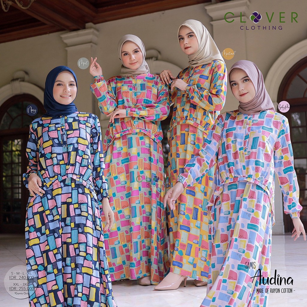 CLOVER CLOTHING _ Gamis Wanita Rayon Premium Motif Abstrak Audina