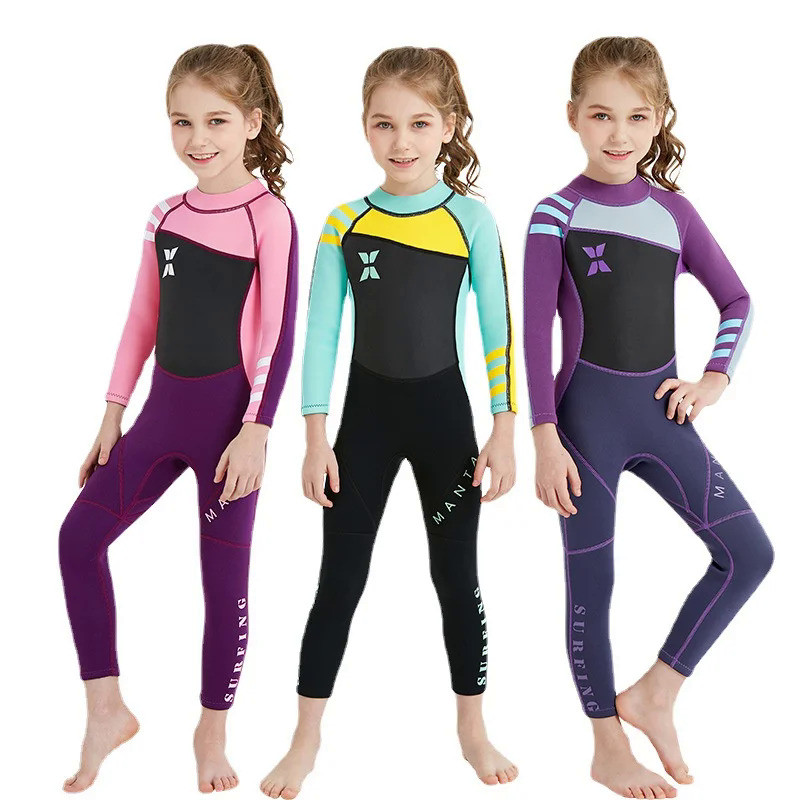 DIVE & SAIL Pakaian Selam untuk Anak Perempuan Pakaian Selam Neoprene Lucu Perempuan Pakaian Hangat 