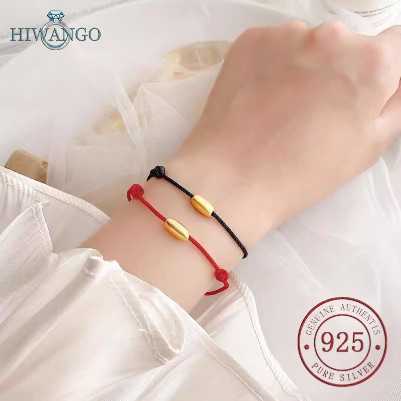 HIWANGO Gelang Tali Merah Tali Hitam Pasangan Emas Yang Dapat Disesuaikan
