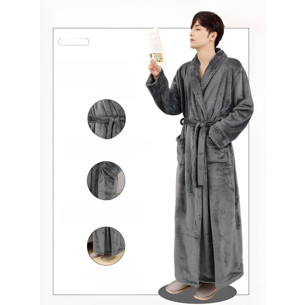 Coral velvet couple's comfortable winter bathrobe