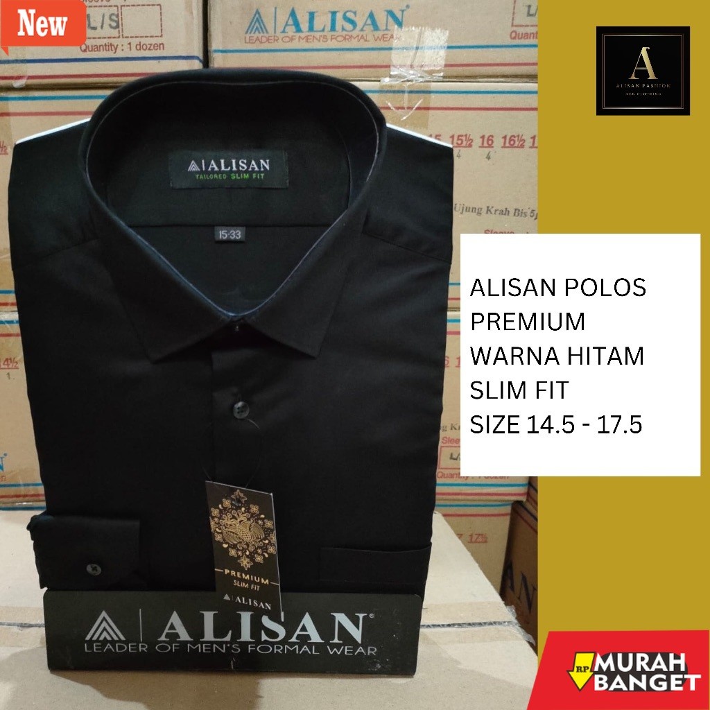 Kemeja formal pria Kemeja Polos Alisan PREMIUM Lengan Panjang Warna Hitam Slimfit