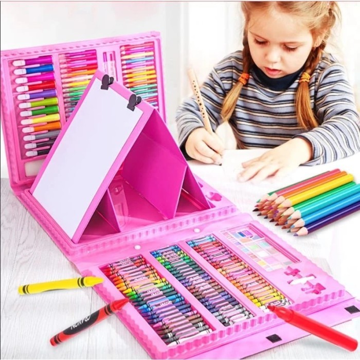 

172 Pcs Crayon Set For Kids Paket Alat Lukis Anak Cat Air Pensil Warna - Merah Muda