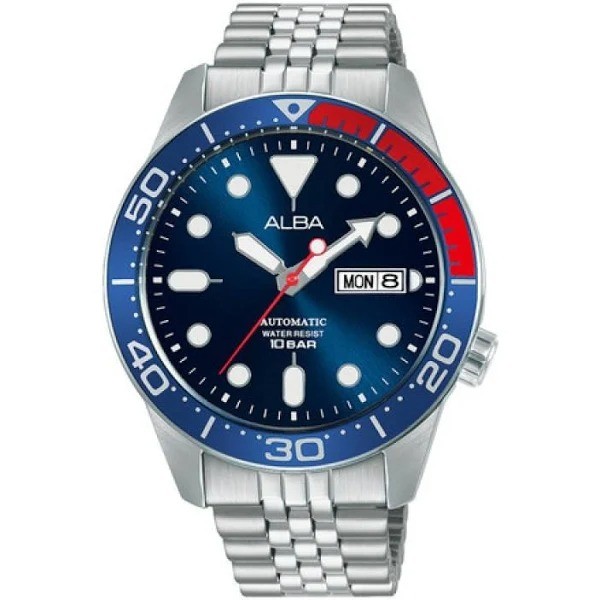 JAM TANGAN PRIA ALBA AL4191 AL4191X1 AUTOMATIC SILVER BLUE DIAL STAINLESS STRAP ORIGINAL