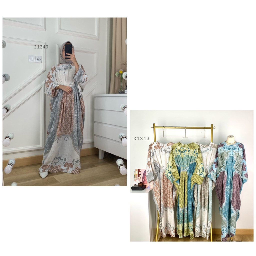21243 LONG MAXI SEMI KAFTAN BALON PREMIUM NARA GAMIS LONGDRESS ETNIK FULL MOTIF PRINT PREMIUM WANITA