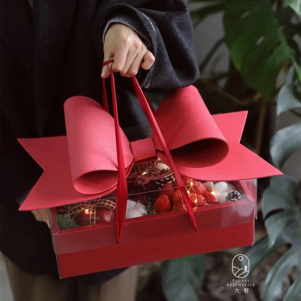 

1pcs Bow Knot Handheld Flower Box Birthday Gift Transparent Bouquet Fruit Packaging Boxes Valentine's Day Rose Storage Bag