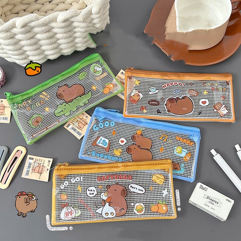 

24 pcs/lot Kawaii Capybara Pencil Case Transparent Pen Bag Stationery Pouch Office School Supplies wholesale