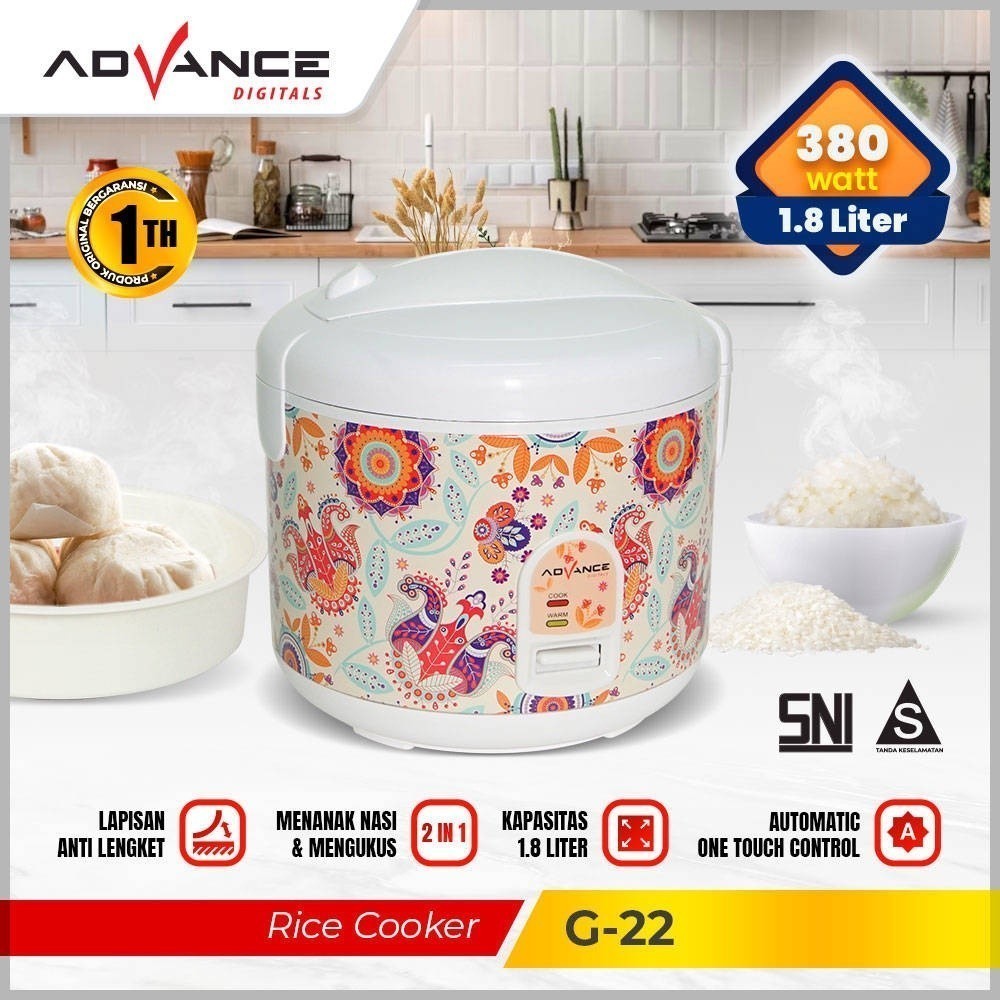 Advance G-22 Rice Cooker 1,8 Liter Penanak Nasi dan Mengukus Garansi Resmi Advance 1 Tahun
