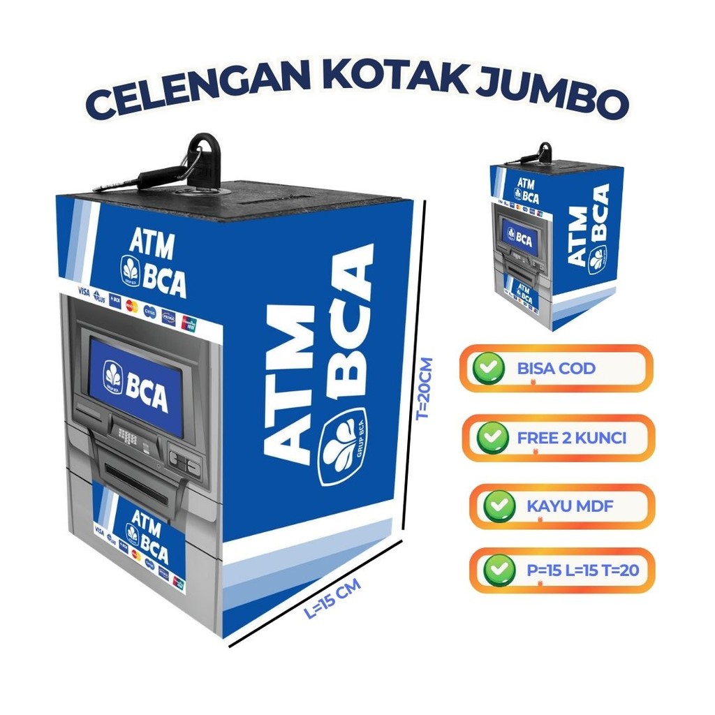 Celengan atm ukuran 15x20 besar jumbo+kunci celengan atm mini premium bca mandiri Celengan Viral
