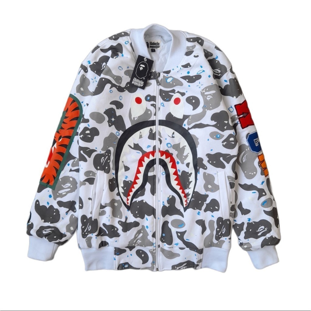 VARSITY JAKET BOMBER BAPE A BATHING APE SHARK WGM CAMO WHITE