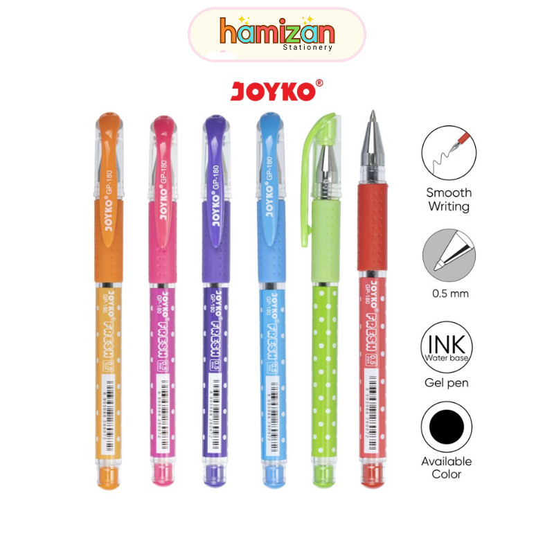 

( 1 pcs ) Gel Pen / Pulpen Gel / Pena / Bolpen GP-180 Gp180 Fresh / Gel Pen / Pulpen / Pena Joyko GP-180 / Fresh / 0.5 mm Joyko Murah Berkualitas