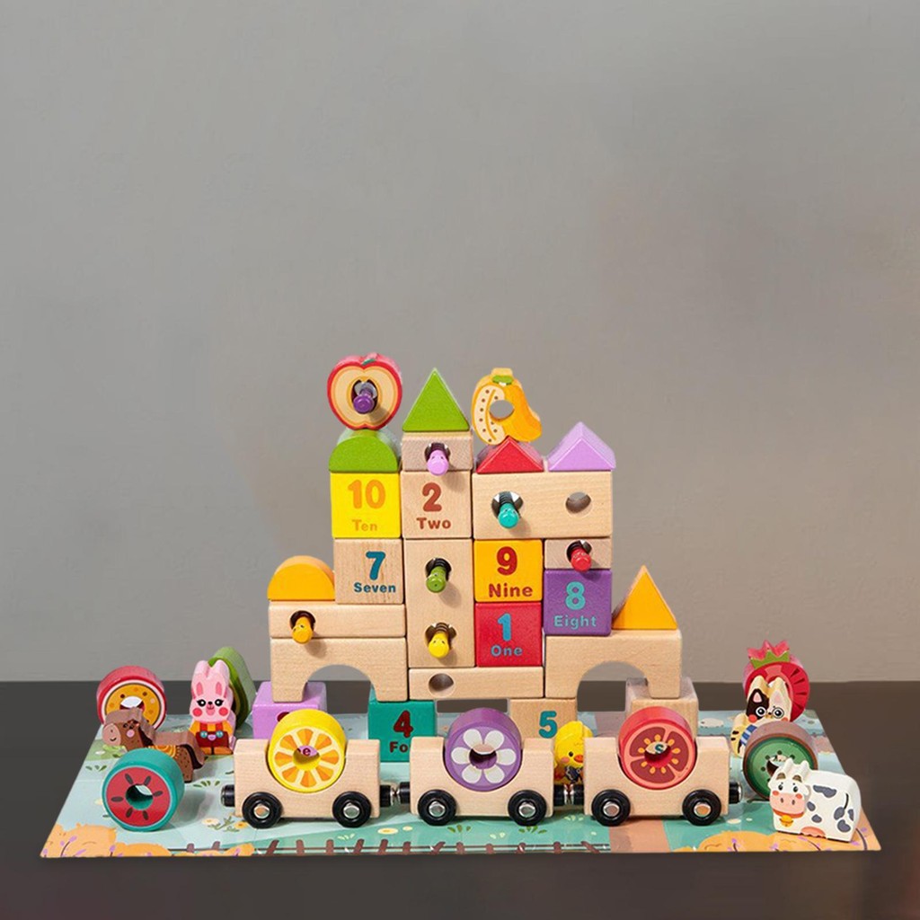 

Wooden Building Blocks Set Cute Magnetic Wooden Train Set for Birthday Gifts