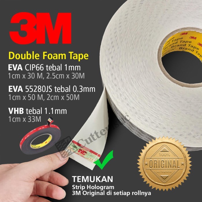 

Double Tape Foam 3M VHB 5952 Hitam, EVA CIP66 55280 Putih Foam Tape 30 50 meter - EVA 1cmx30M