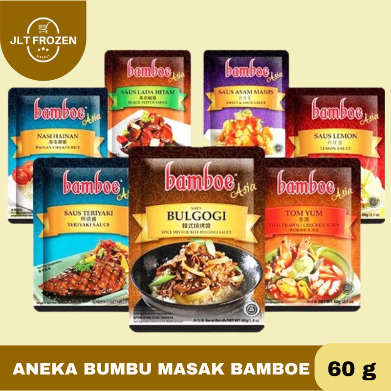 

Bumbu Bamboe Asia Tomyum Instan / Bumbu Bulgogi / Asam manis / Lada Hitam / Bamboe Saus Lemon / Ayam Teriyaki / Bumbu Nasi Hainam - 60g