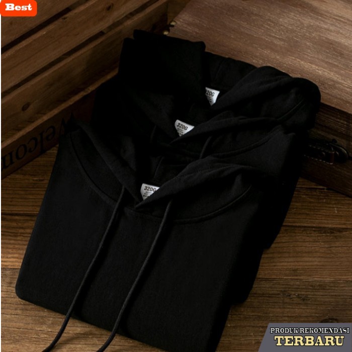 hoodie pria keren Sweater Hoodie Hitam Polos Pria Wanita Original/ Jaket Sweater Polos - Hitam, M