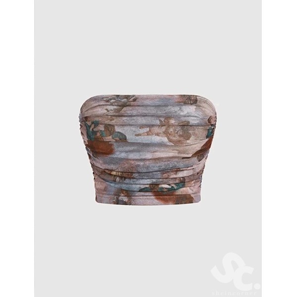 MOD Print Figure Ruched Detail Tube Top