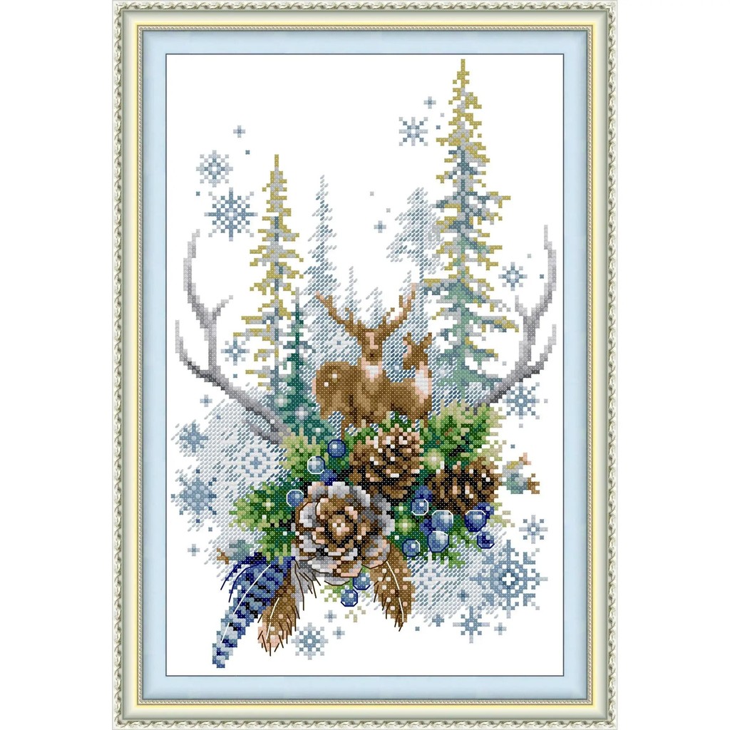 

Joy Sunday Pre-printed Cross Stitch Kit Easy Pattern Aida Stamped Fabric Embroidery Set-Winter Forest Spirit