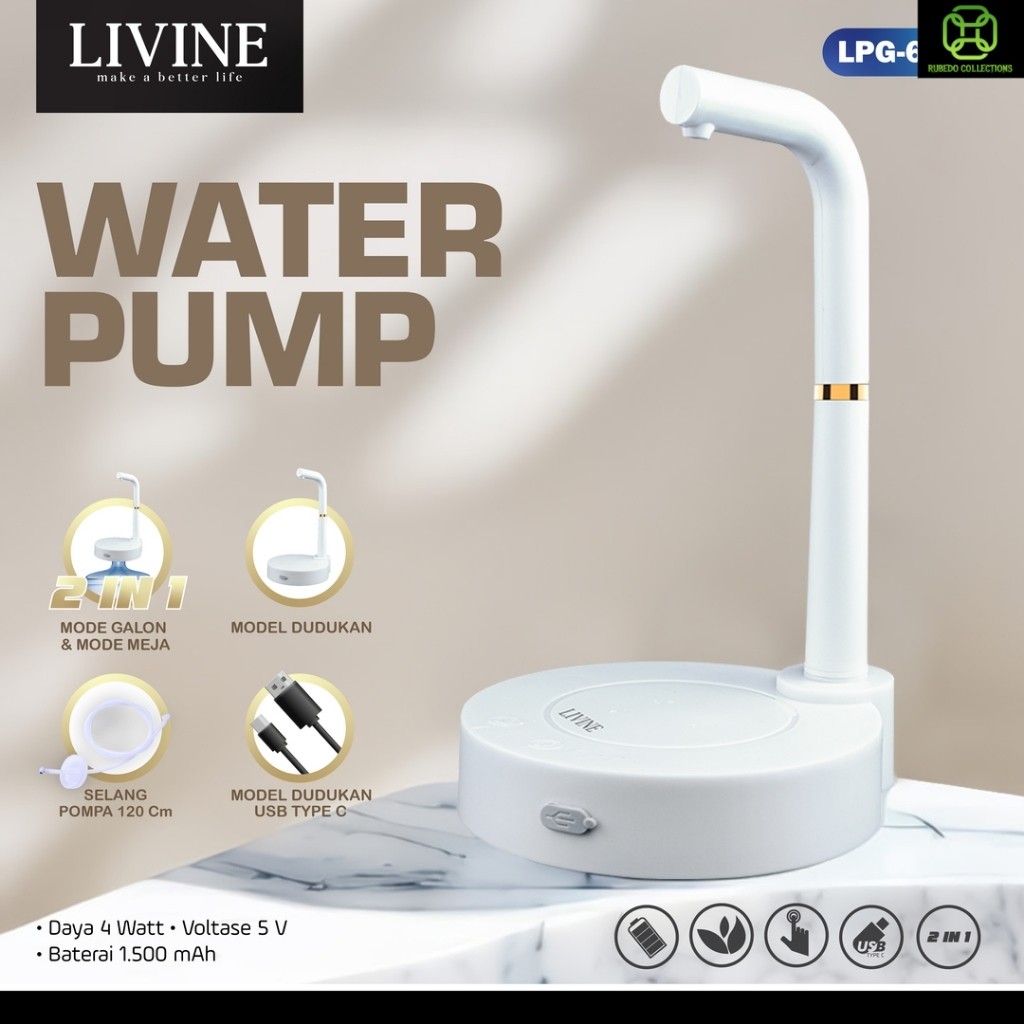 LIVINE 2 in 1 Pompa Galon Electric Pompa Air Galon Pompa Galon Elektrik 1500Mah 2Mode Meja Dan Galon