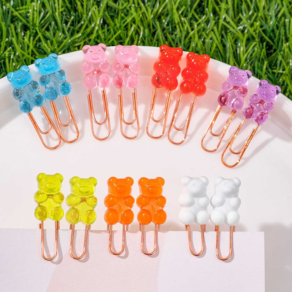

4 Pcs Kawaii Rainbow Bear Paper Clip Decorative Bookmark Binder File Clips School Office Stationery Accessories