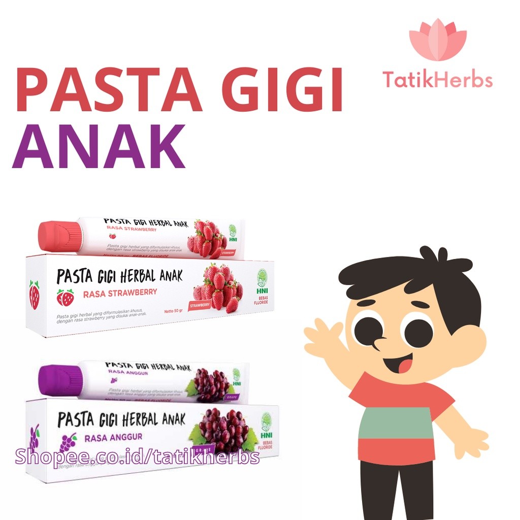 HNI Pasta Gigi Odol Anak Herbal Kids Toothpaste Tanpa Fluoride Floride Aman Tertelan Rasa Buah Anggu