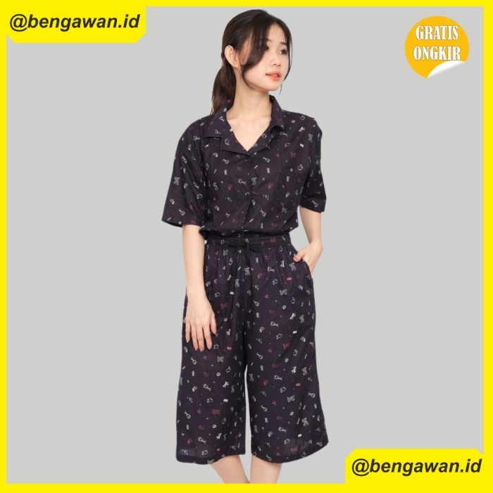 (MONE) Monellina 501122 Kemeja Oversize Lengan Pendek Wanita - MD - Hitam, XXL