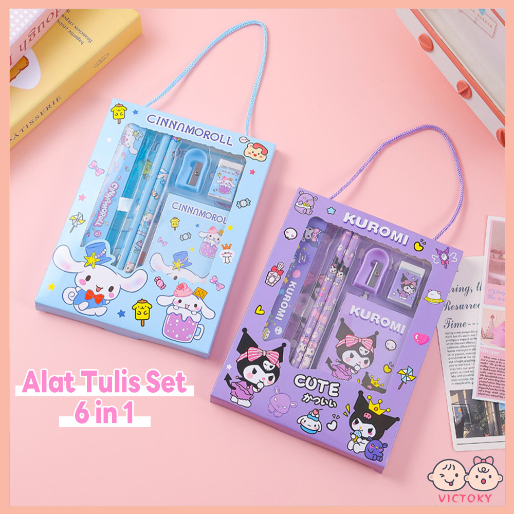 

VICTOKY Alat Tulis Set 6 in 1 Stationery Kuromi Set Kotak Pensil Anak Set