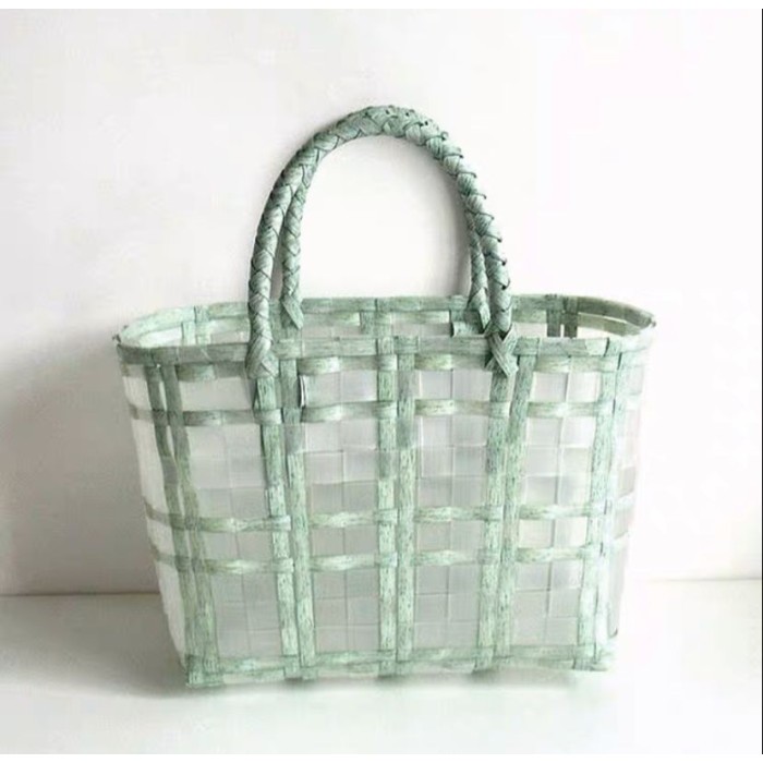 

Tas keranjang anyaman plastik premium Hampers goodie bag natal lebaran - Green