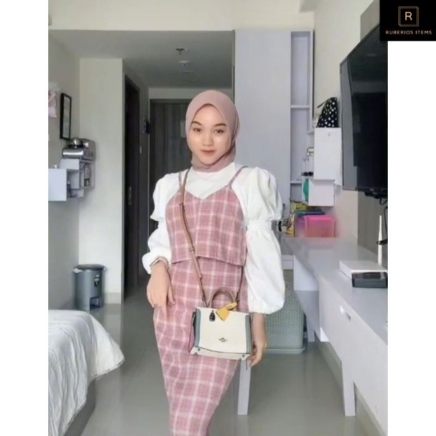 Bella One Set / rok span dan Vest tali Pita belakang hitss bisa cod