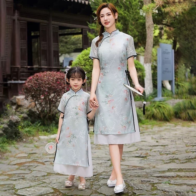 LeCherish Mika Qipao Couple Dress /Dress Couple Qipao Slim Fit Ibu & Anak