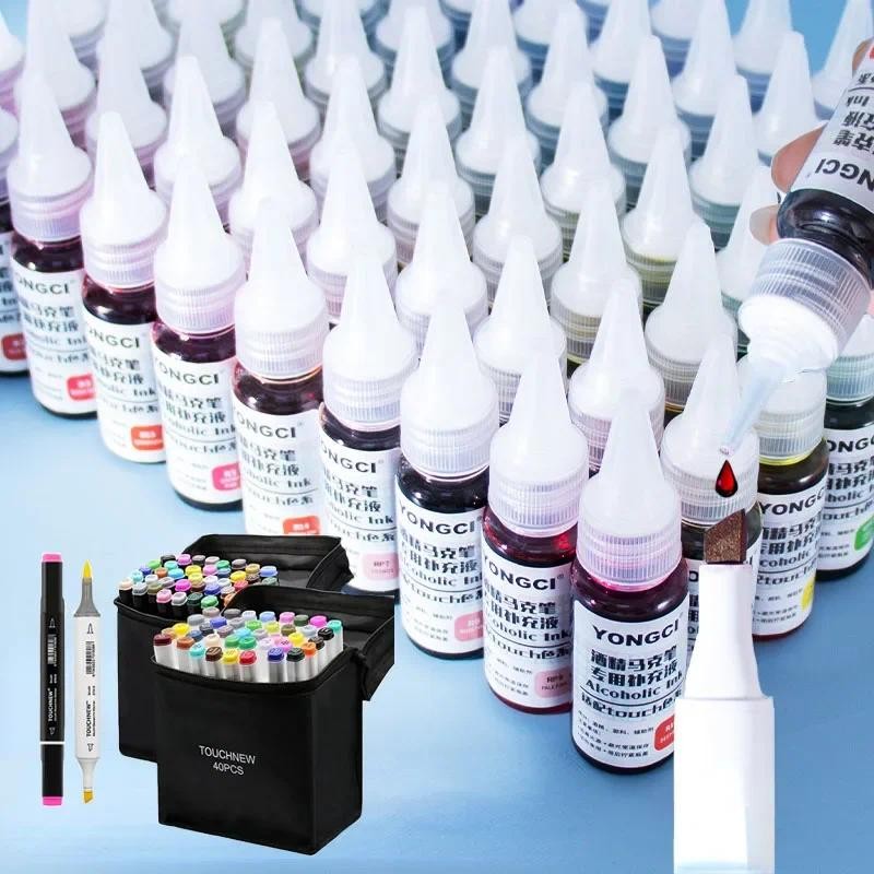 

56 Color 20ML Alcohol Marker Ink Refill Touch Universal Dropper Environmental Protection Art Painting Stationery Accessories