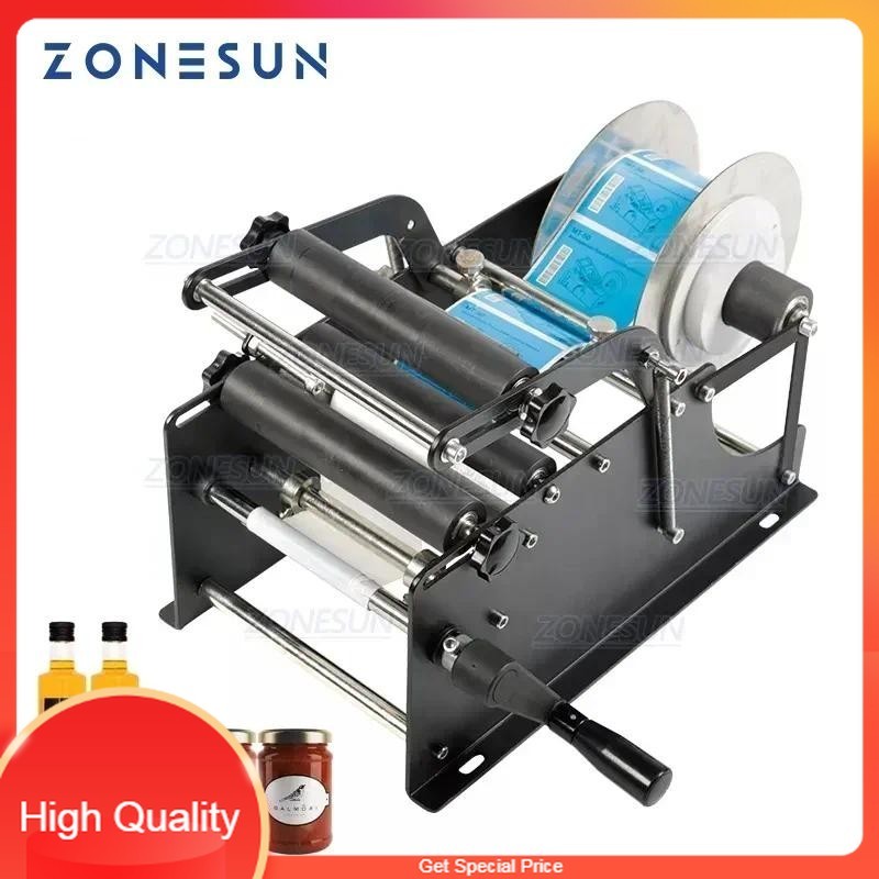 

THE BEST ZONESUN Label Applicator Manual Round Bottle Labeling Machine With Handle Tin Can Tube Packaging Machine ZS-50P