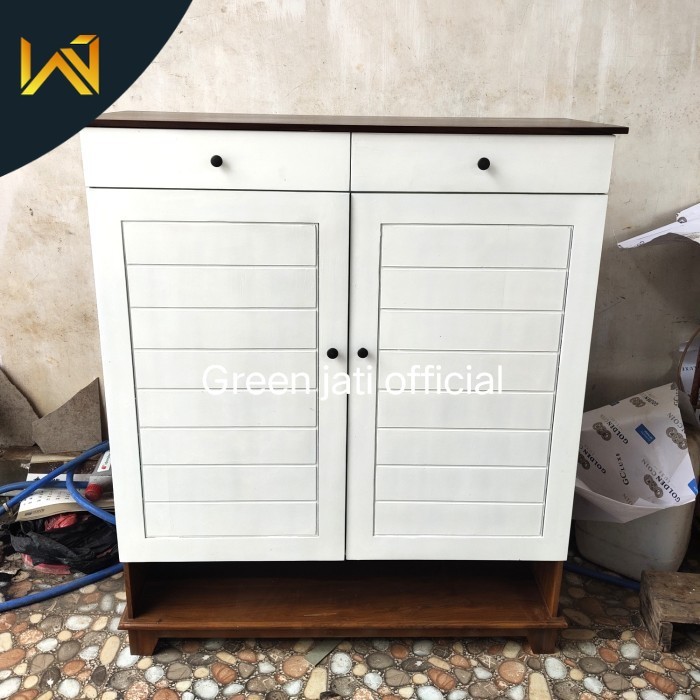 rak sepatu kayu jati lemari penyimpan custom duco