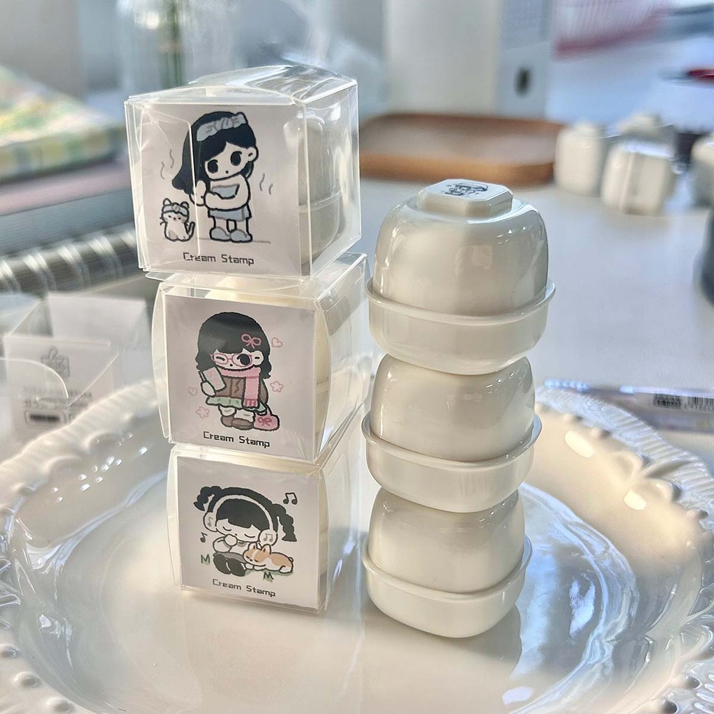 

Cute Mini Cream Stamps for Scrapbook Journal Planner Kawaii Daily Life Stamp Logging DIY Craft Supplies Deco Stamp