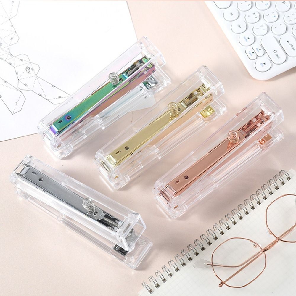

Manual Transparent Stapler Rose Gold Bookbinding Tool Paper Stapler Simple Book Binding Machines Student