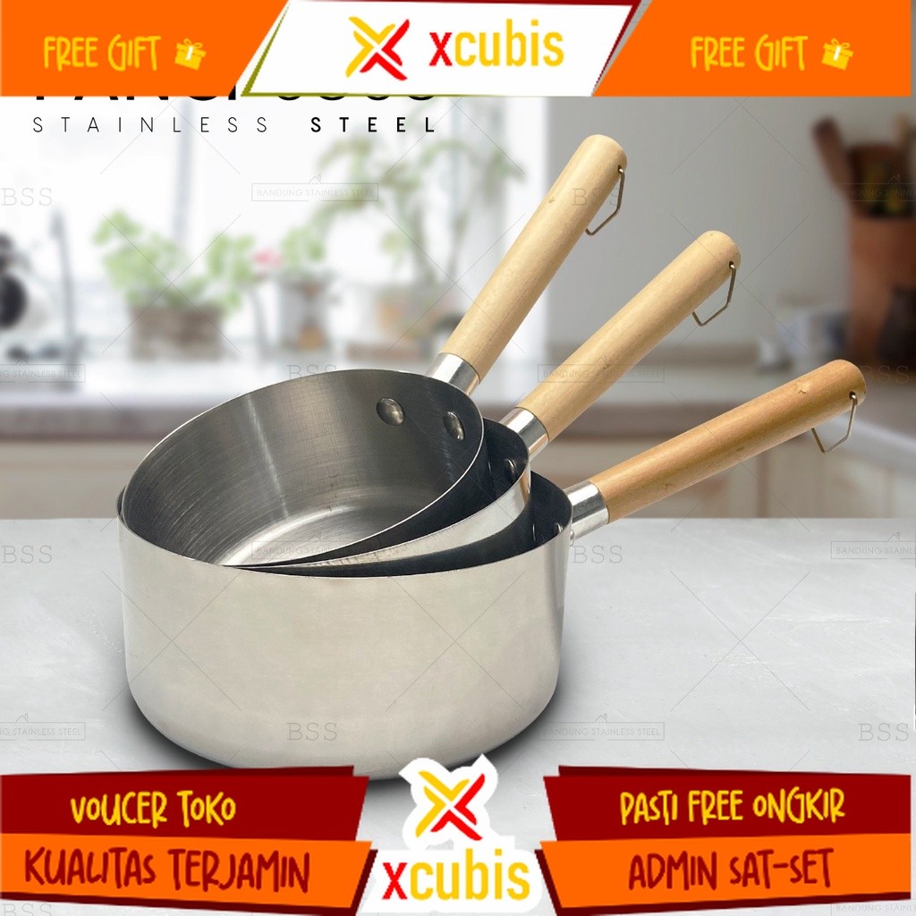 Panci susu Milk Pot Pegangan Kayu 14cm 16cm 18cm Stainless Steel Murah