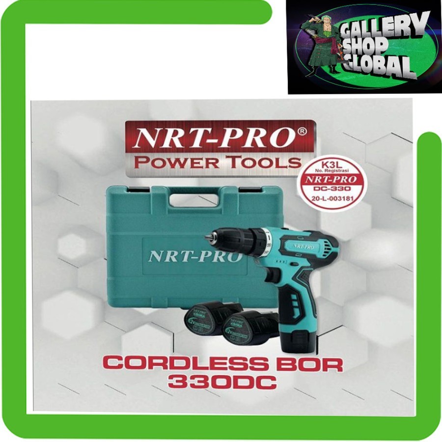 MESIN BOR CORDLESS BATRE BATERAI NRT PRO DC 330 SET MESIN BOR CAS NRT