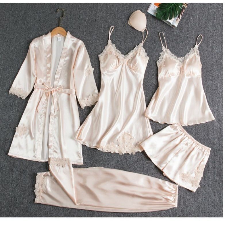 LARIS MANIS PIYAMA SET SEXY KIMONO 5 IN 1/ BAJU TIDUR SATIN WANITA / BAJU TIDUR SEXY/ LINGERIE SET K