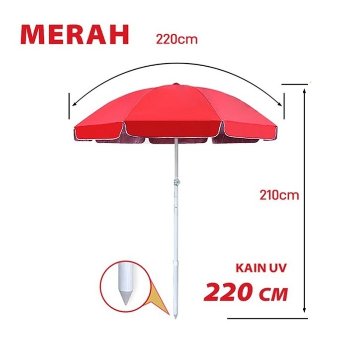 Payung Tenda 240 CM /Jualan an Pantai Cafe /Untuk Event Booth/ Jari Jumbo Anti UV Anti Angin - 220CM