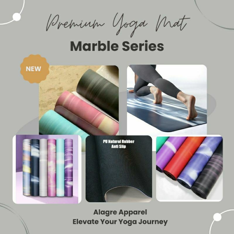 Matras Yoga Rubber PU 5mm Matras Olahraga Fitness Poundfit Premium Marble
