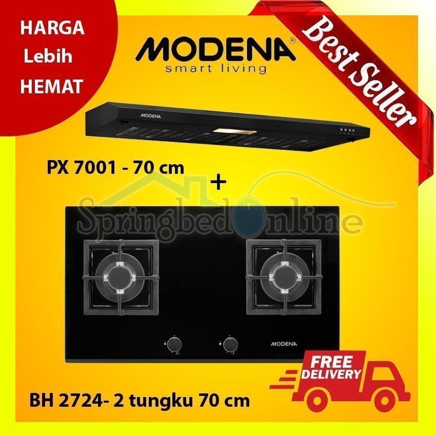 MODENA Paket Kompor Tanam 70 cm BH 2724 dan Cooker Hood 70 cm PX 7001