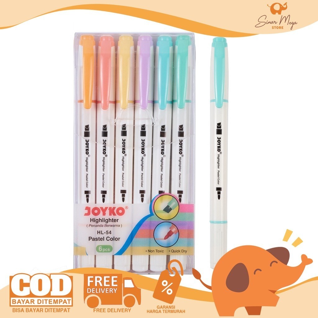 

ATK9 Joyko Hhlhter HL-54 1 Set Isi 6Pcs Dual Tip / Penanda 6 Warna Pastel Color Lucu Unik Murah