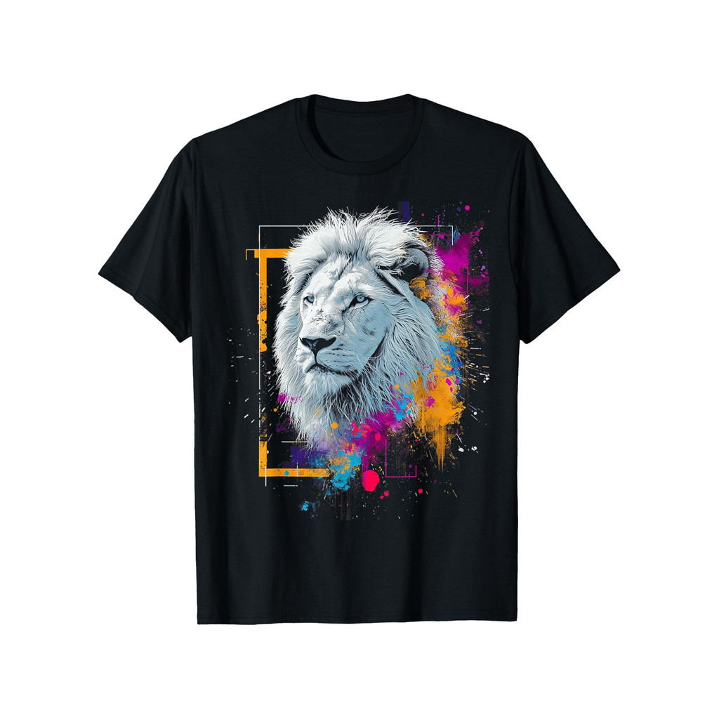 Kaos Pria Desain Seni Singa Warna-warni Baju Pria Remaja Sablon Huruf Katun Nyaman Ukuran S-XXXL Kao